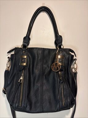 Mia K Farrow Collection Black Pebbled Leather Gold Hardware Bag + Straps